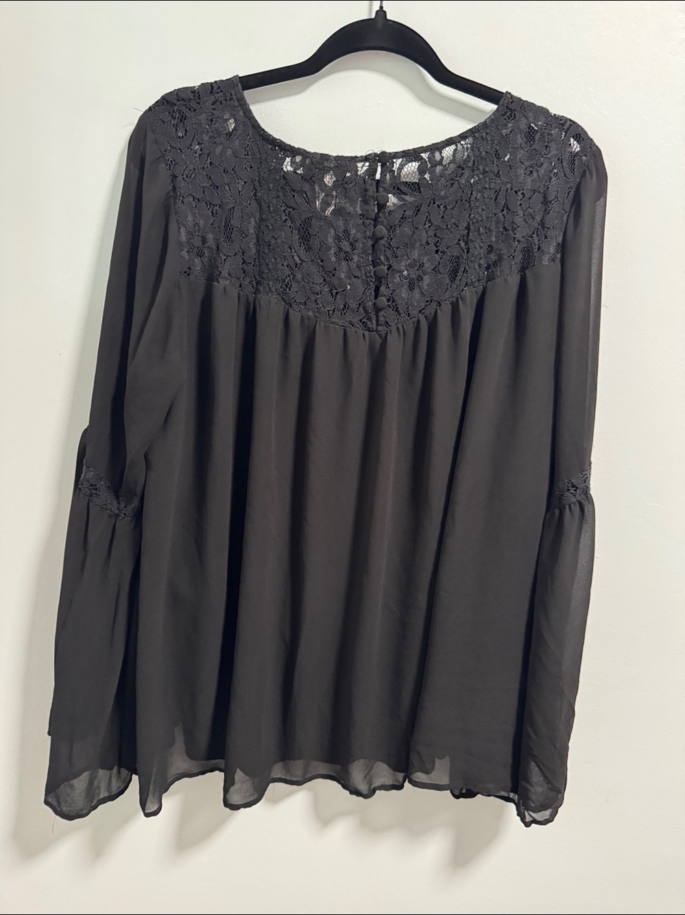 Torrid Black Lace Yoke Long-Sleeve Chiffon Tunic - Picture 1 of 10